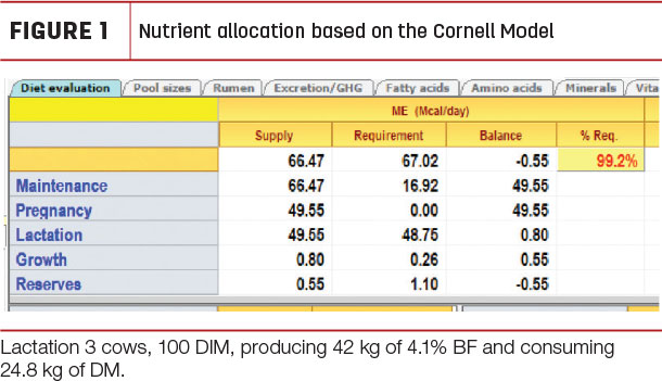 Nutrient allocation based on the Cornell Model